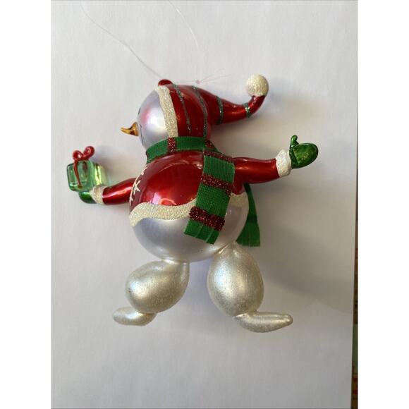 VINTAGE Blown Glass Snowman Figure Christmas Winter Jolly Snowflake Scarf Retro - Picture 7 of 16